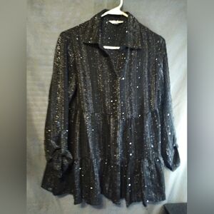 Linda Anderson sequin black and silver tunic blouse